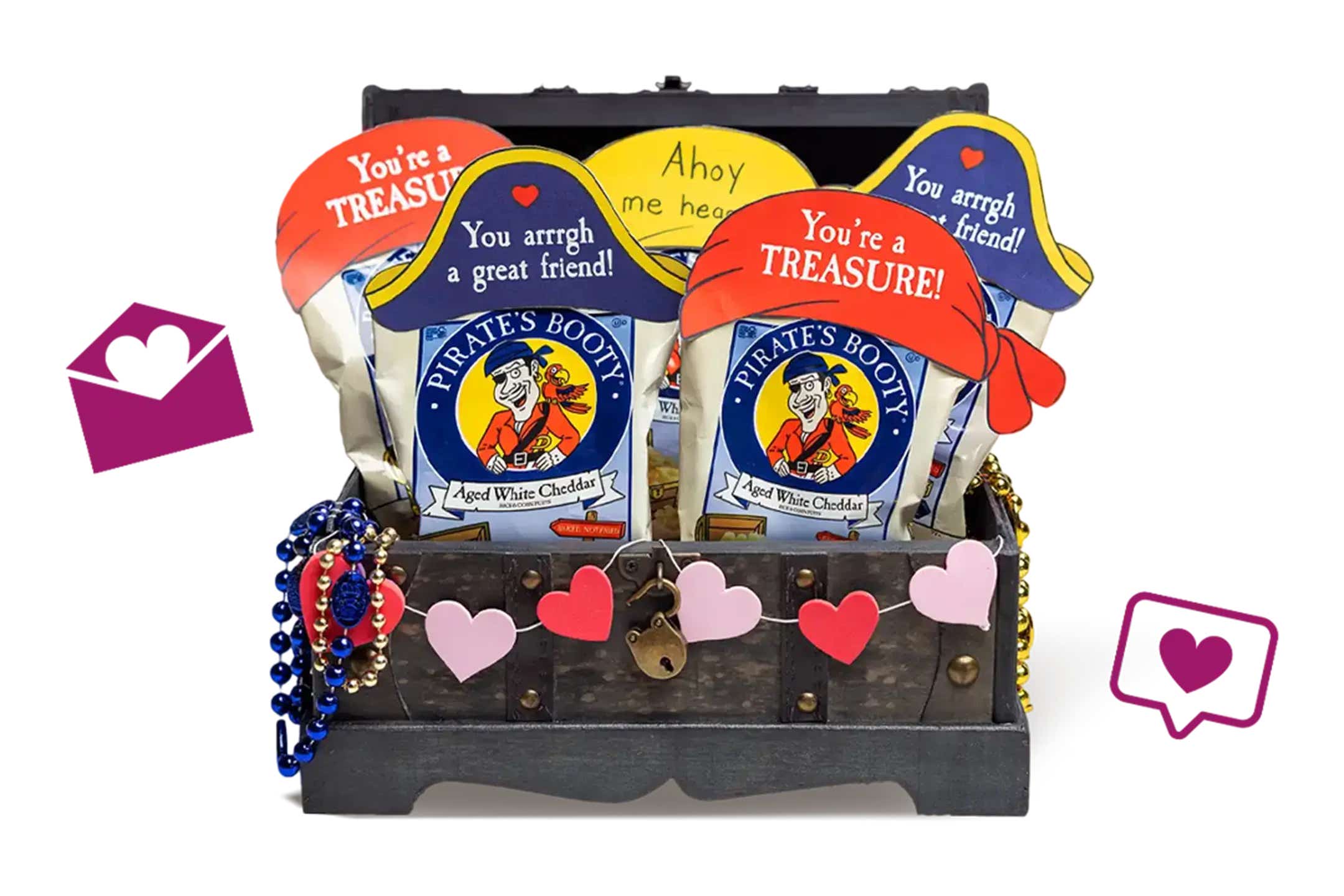 treasure chest filled with valentines exchange snack size pirates booty bags