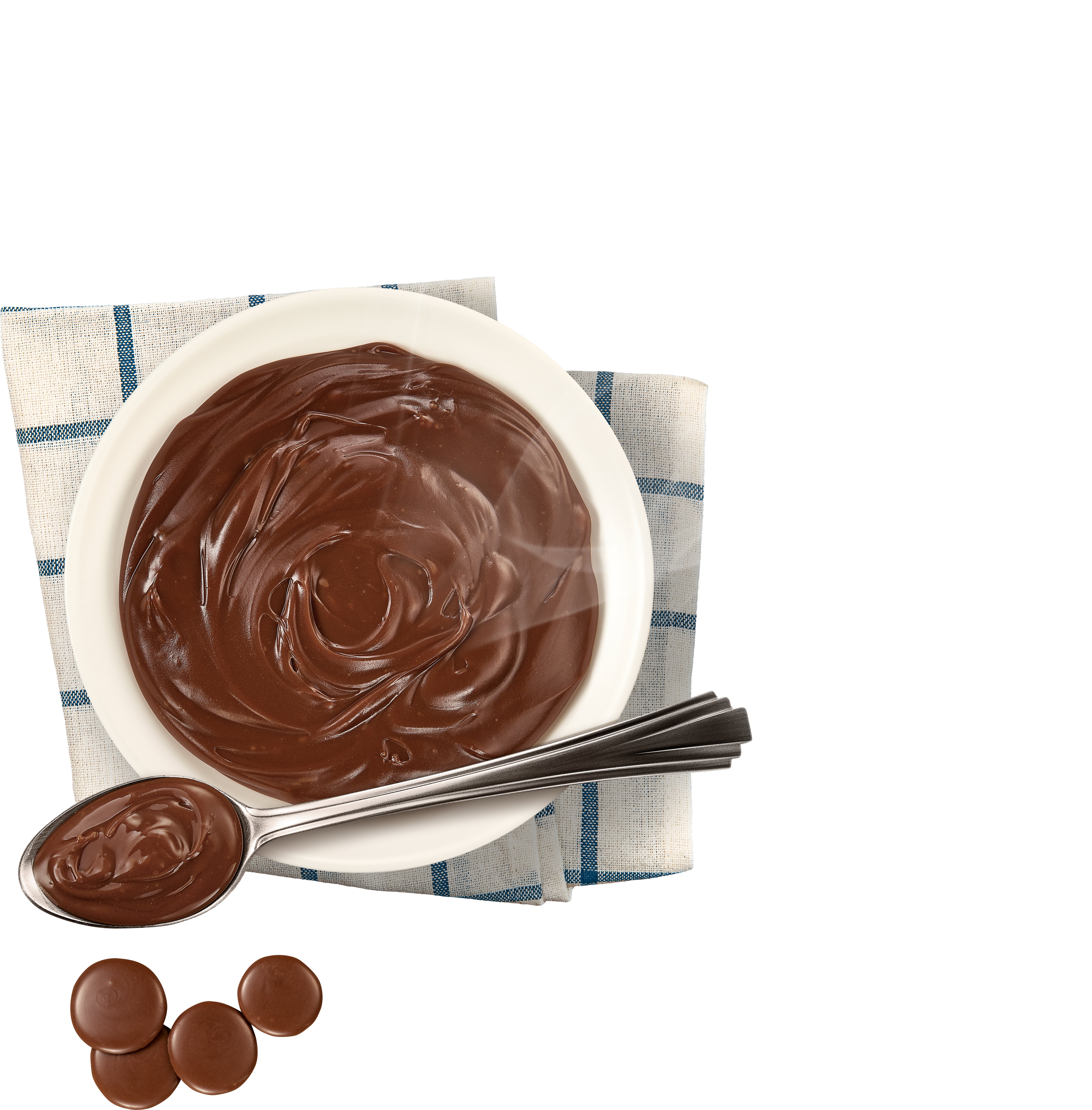 Uma tigela de brigadeiro de micro-ondas, com gotas de chocolate em volta.